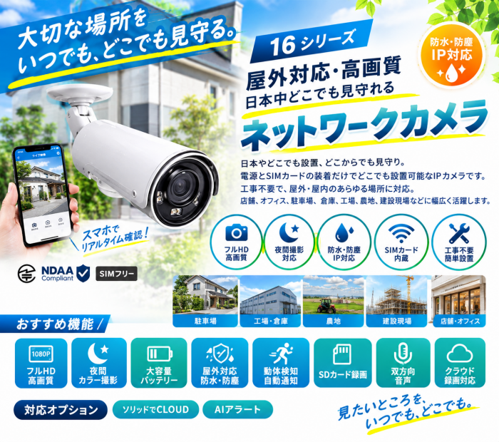 #�h�ƃJ���� #�Ď��J���� #�l�b�g���[�N�J���� #SIM�J���� #IoT�J���� #���u�Ď� #�ʐM�H���s�v #4GLTE #�\�[���[�J���� #����Ď� #����Ǘ� #�H�� #���݌��� #�_�� #�@�l�����@�l�b�g���[�N�J���� �h�ƃJ�����@���u�Ď� IoT�\�����[�V���� DX�@